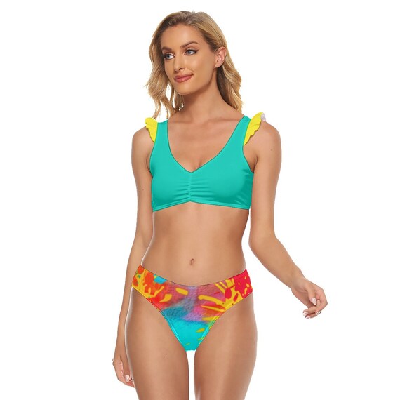 WOMEN HOT SWIMSUIT - Two Piece Swimsuit - Bikini Swimsuit with Ruffled Cuff bra for women beachwear - Women Hot Beach Wear