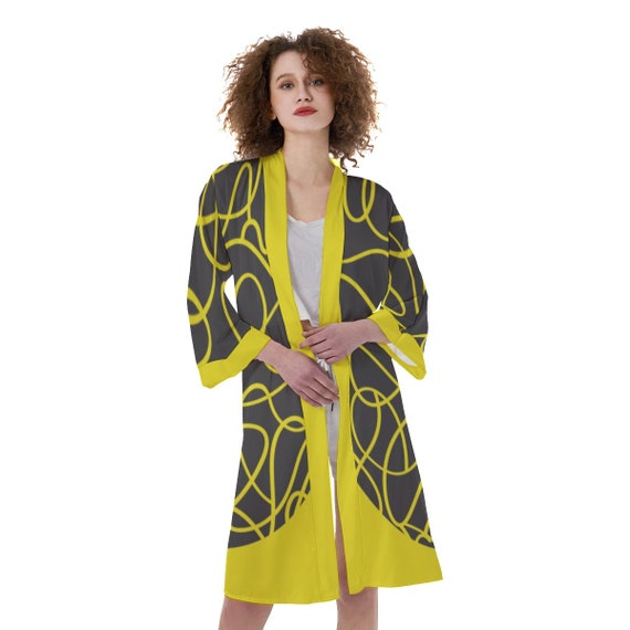 SATIN KIMONO ROBE - Party Satin Robe - Long Sleeve Robe - Women's Kimono Robe - Satin Robe Gift - Personalized Robe - Polyester Robe