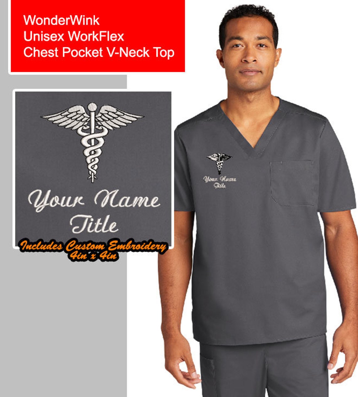 Custom Embroidered Unisex Vneck Scrub Top Medical Uniform Etsy