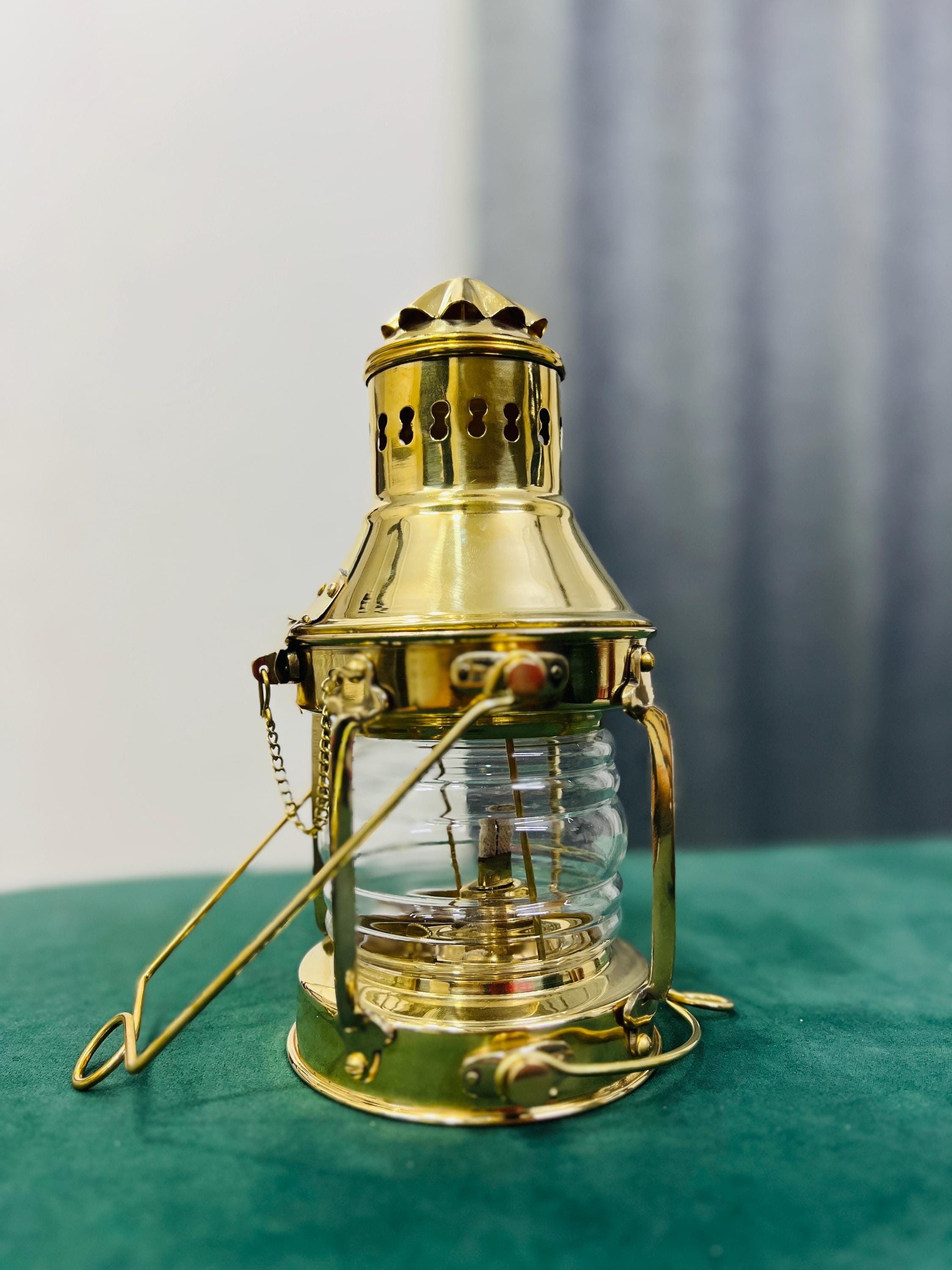 ヴィンテージ真鍮製船舶用ランタン：フレネルレンズ付き航海用オイル
