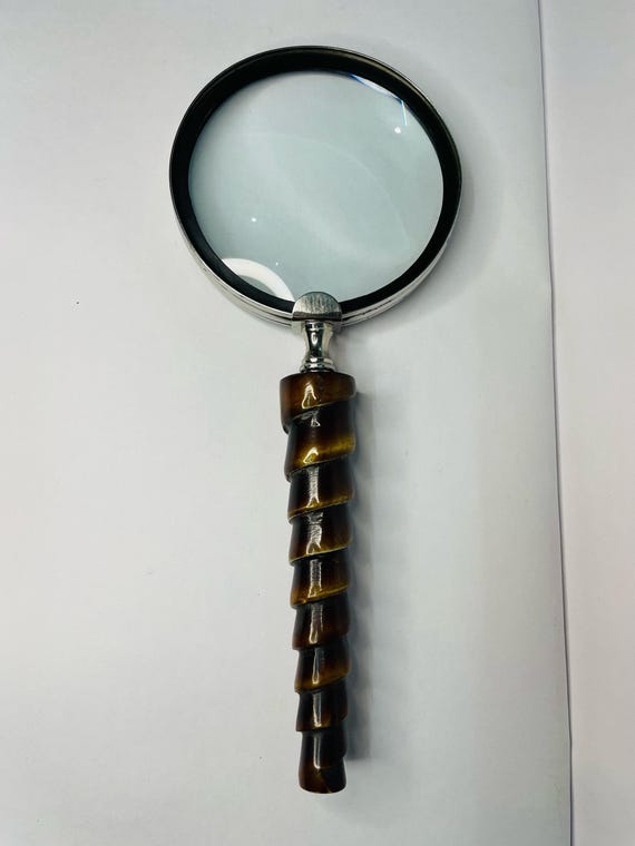 Antique Brass Magnifying Glass – 10X Vintage Handheld Lens  display picture 1