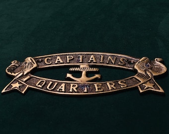 Brass Finish Captain’s Quarters Door Sign • Nautical Wall Plaque • Maritime Decor • Ship Cabin Nameplate