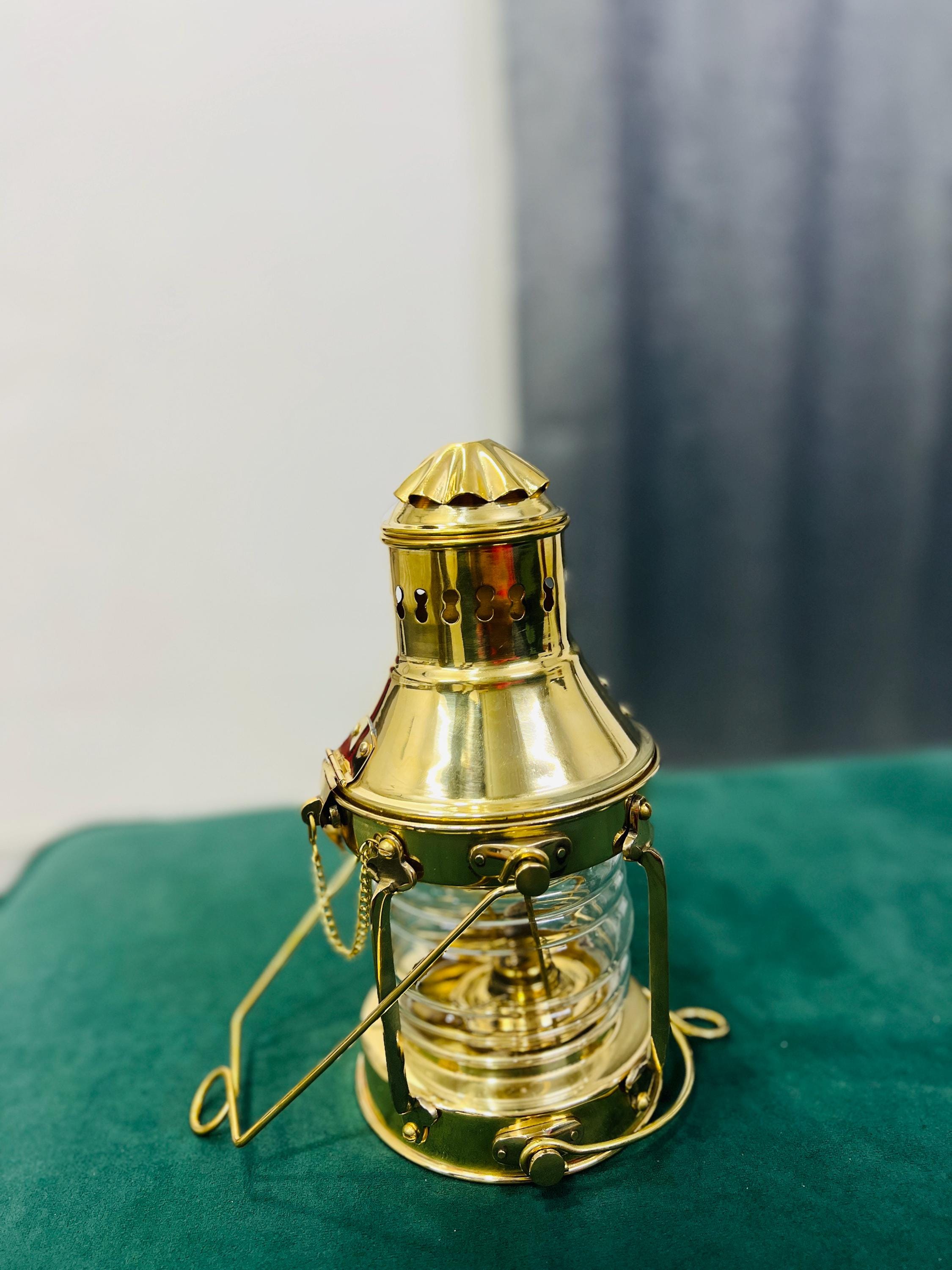 ヴィンテージ真鍮製船舶用ランタン：フレネルレンズ付き航海用オイル