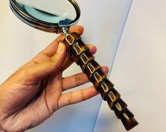 Antique Brass Magnifying Glass – 10X Vintage Handheld Lens for Newspaper Reading