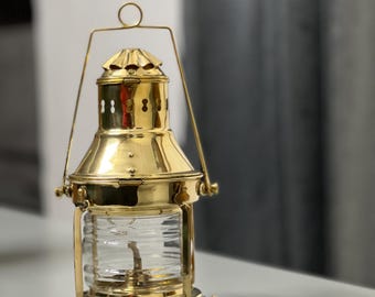 ヴィンテージ真鍮製船舶用ランタン：フレネルレンズ付き航海用オイル
