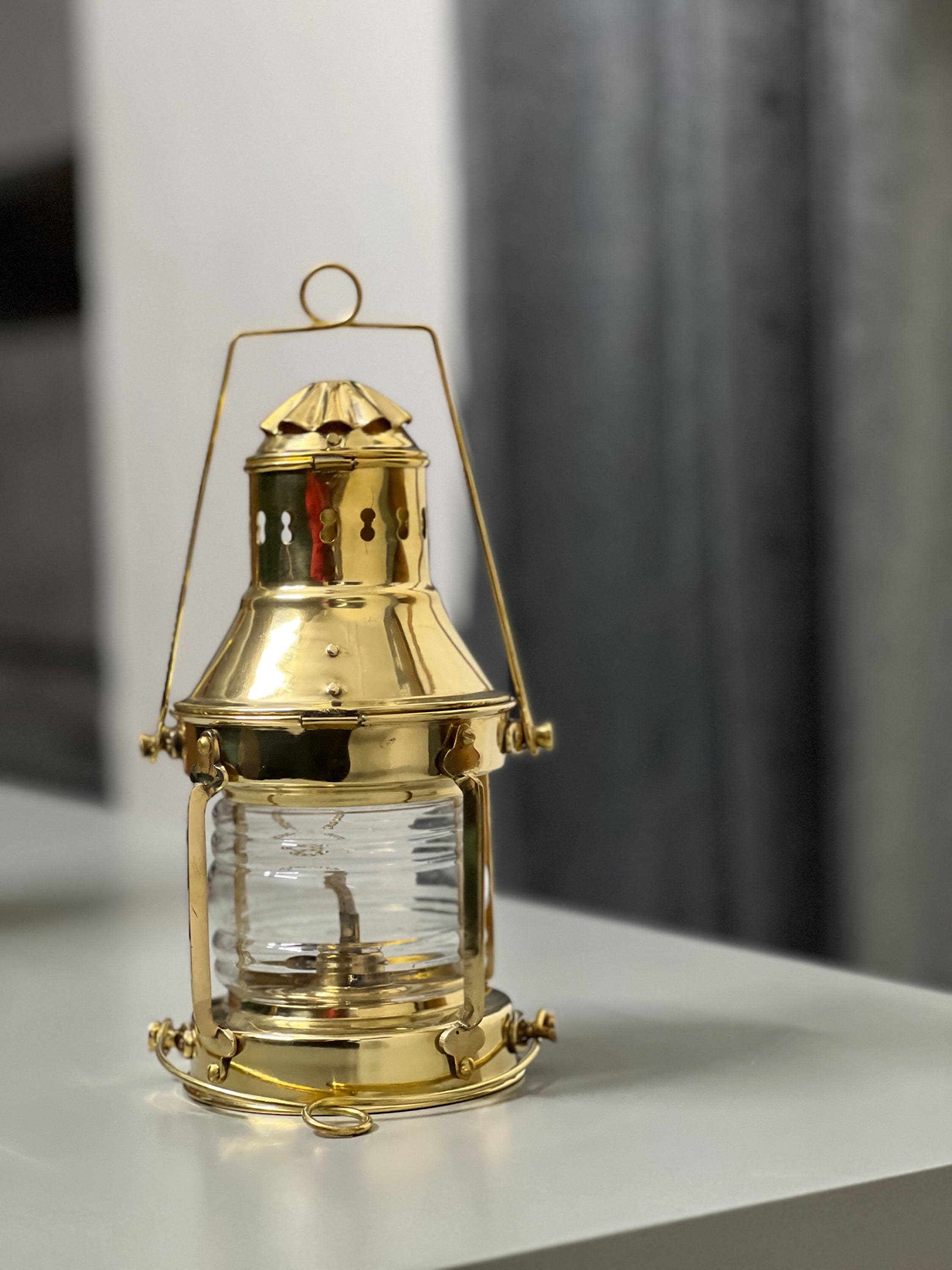 ヴィンテージ真鍮製船舶用ランタン：フレネルレンズ付き航海用オイル
