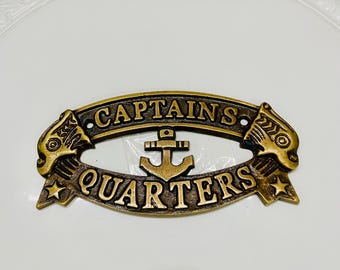 Brass Finish Captain’s Quarters Door Sign • Nautical Wall Plaque • Maritime Decor • Ship Cabin Nameplate
