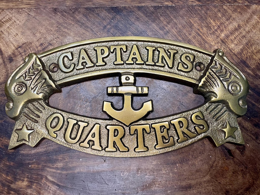 Captains Quarters Sign Nautical Door Plaque Anchor Wall Decor Vintage ...