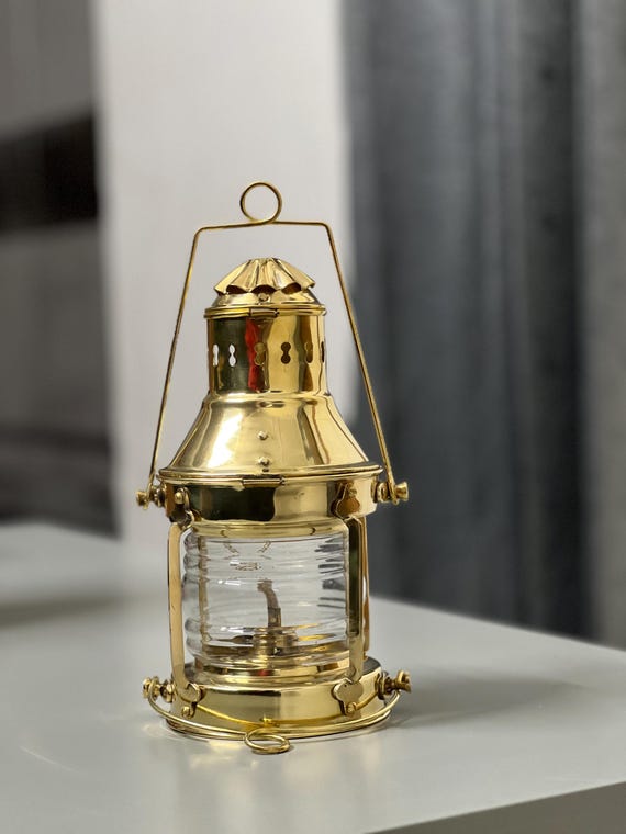 ヴィンテージ真鍮製船舶用ランタン：フレネルレンズ付き航海用オイル
