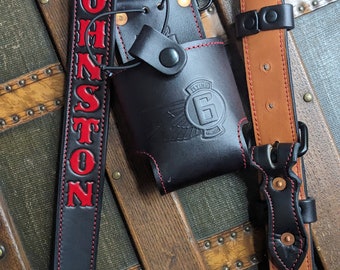 Custom Leather Firefighter Radio Strap with Mic Holders
