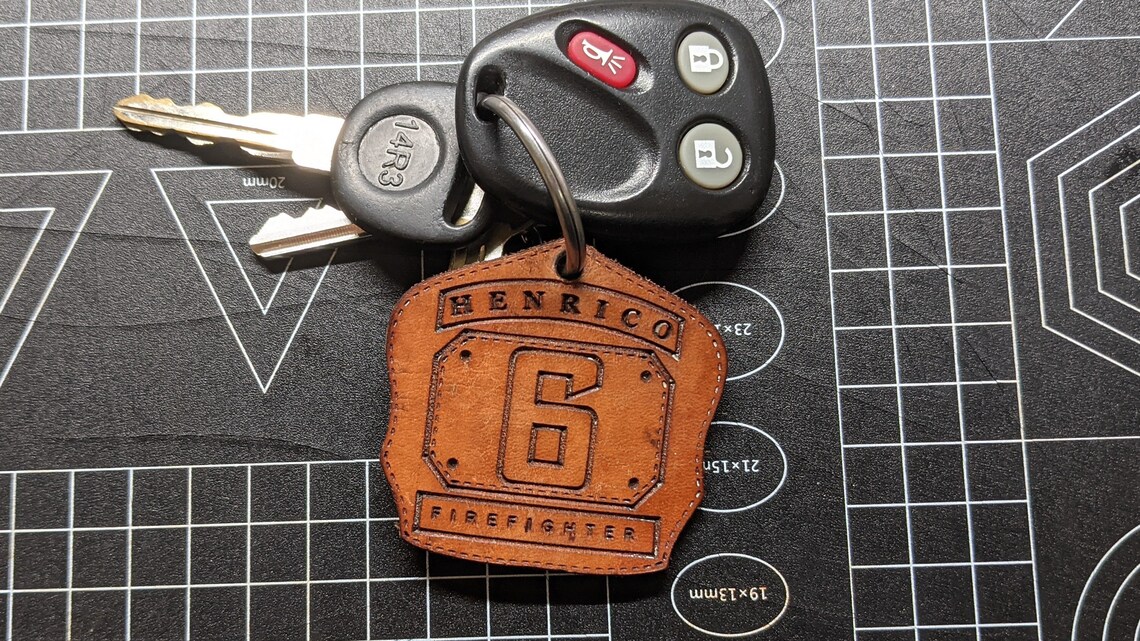 Firefighter Shield Leather Keychain Etsy