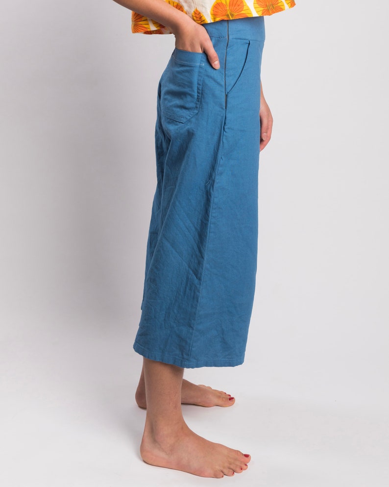 High Waisted Hand Dyed Cotton-Linen Wide Leg Culottes image 3