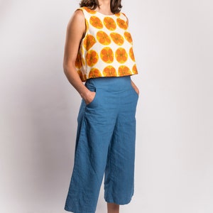 High Waisted Hand Dyed Cotton-Linen Wide Leg Culottes image 1