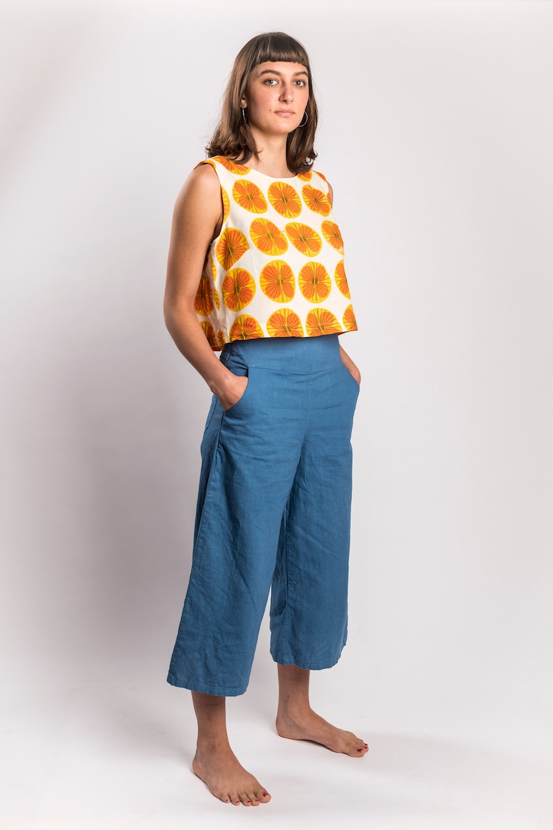 High Waisted Hand Dyed Cotton-Linen Wide Leg Culottes image 1