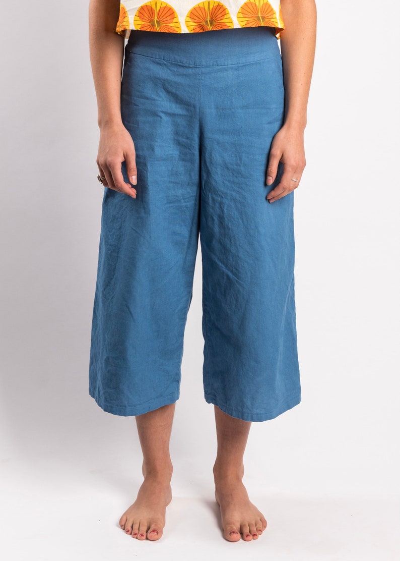 High Waisted Hand Dyed Cotton-Linen Wide Leg Culottes image 2