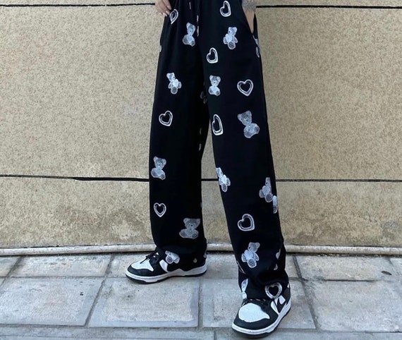 Cartoon Print Black Pants Women Fashion High Waist Casual - Etsy Cartoon Print Black Pants Women Fashion High Waist Casual - Etsy