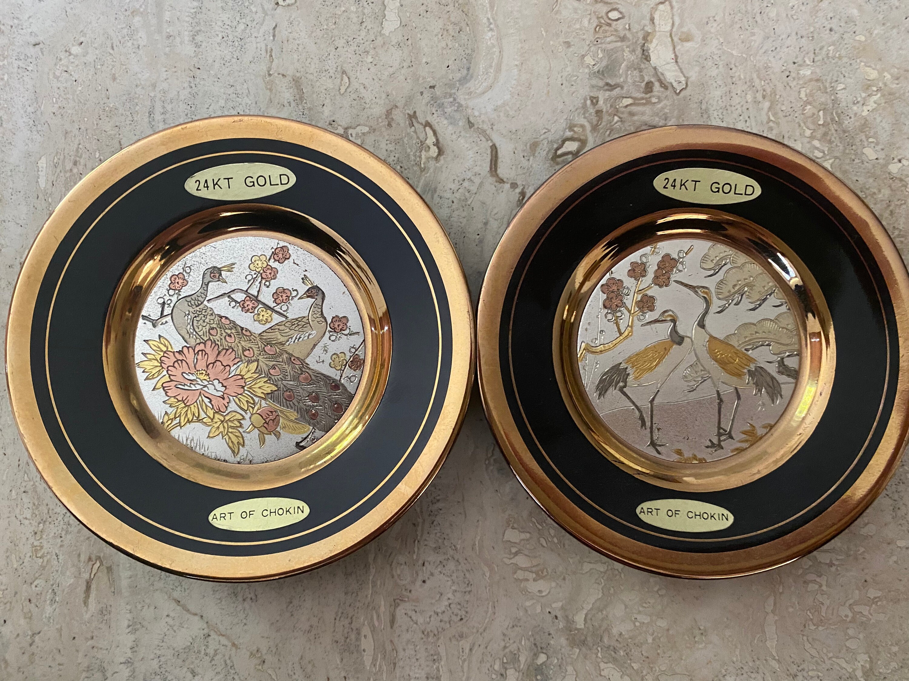 2 Art Od Chokin 24ct Gold Plates Etsy