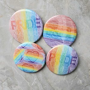4 Large PRIDE Flag Rainbow Pinback Buttons!