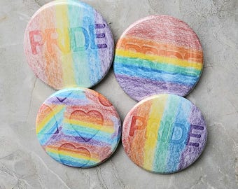 4 Large PRIDE Flag Rainbow Pinback Buttons!