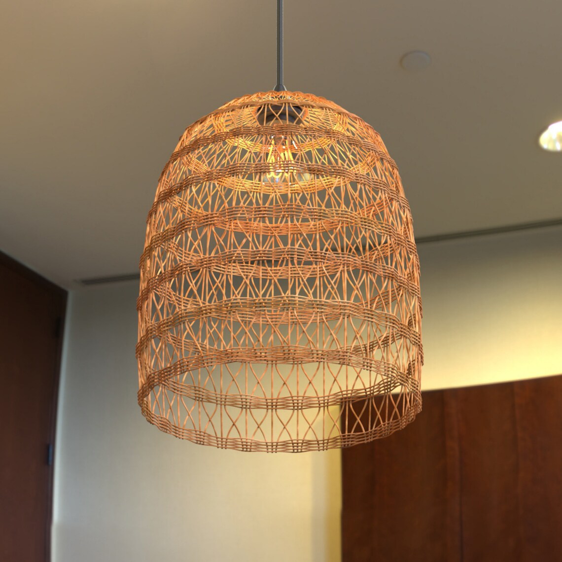 Rattan Mimbre Lámpara Colgante Luz Pantalla decorativa De Etsy