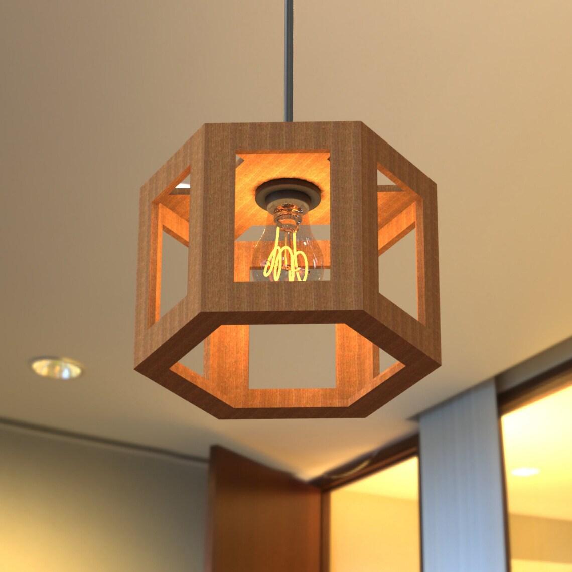 Hexagon Laterne Holz Hängedesign Lampenschirm Deckenleuchten | Etsy