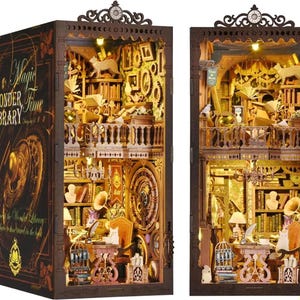 DIY Wonder Library Magic Time Book Nook Kit, DIY Dollhouse Booknook Bookshelf Insert Decor Alley Book Nook Kits for Adults, Bookends Model