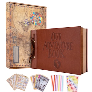 DIY 80 Pages Our Adventure Book Scrapbook Album Retro Embossed Letter Leather Hard Cover Couples Wedding Anniversary Memory Book