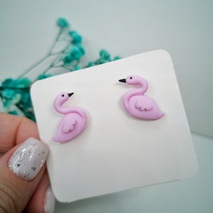 Pink flamingo bird earrings cute animal polymer clay handmade summer flamingo lovers idea jewelry cute pink teacher earrings zookeeper gift