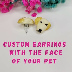 Pet Portrait Jewelry, Dog Earrings Clay, Dog Earrings Stud, Custom Dog Earrings, Dog Jewelry for Women, Golden Retriever Earrings