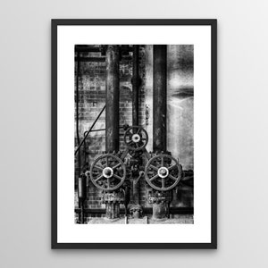 THREE VALVES /// Industrial / Machinery / Power Station / Vintage / Black & White / Monotone / Retro / Abandoned / Warehouse / Steampunk