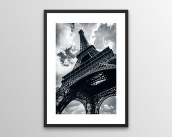 ANGLED EIFFEL /// Eiffel Tower / Paris / Black & White / Monotone / Fine Art / Dramatic / From Below / France / Capital / City / Urban / Sky