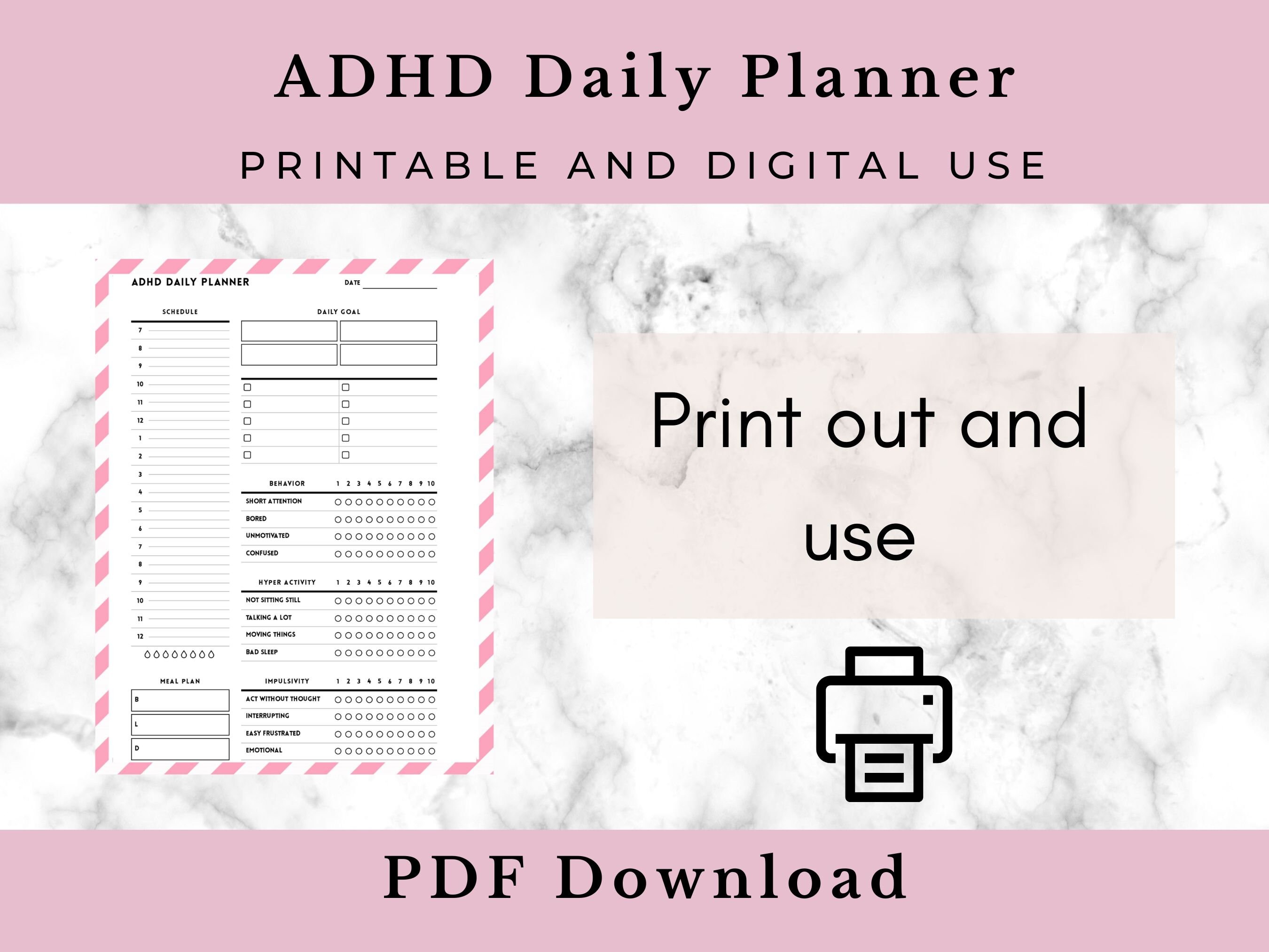 ADHD Daily Planner Printable, Adhd Digital Planner, Adhd Printable ...