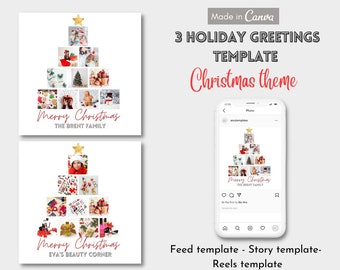 Christmas Greetings Instagram Template ,Digital greeting card  Instagram Story and Reels Template  + bonus file