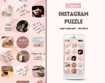 30 Instagram Mandala Puzzle Template , IG Puzzle Canva Templates,  Pink Instagram Branding Kit, Editable Social Media Templates