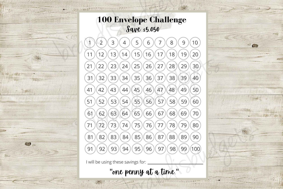 100 Envelope Challenge Save 5050 Dollars Budgeting Etsy