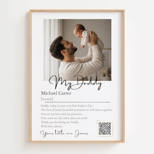Premier cadeau de fête des pères, poster photo de papa personnalisé avec code QR, message vocal, vidéo ou diaporama, impression de papa personnalisée