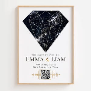 The Night We Said I Do sterrenkaart, aangepaste nachtelijke hemelkaart met QR-code, gepersonaliseerd huwelijkscadeau, jubileumcadeau voor stel