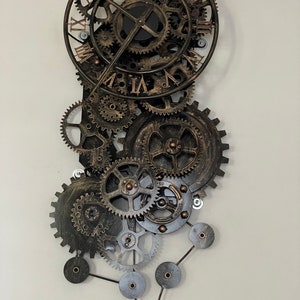 Moving-gear Mid-century, New-Classical Steampunk Gear and Cog Design with rotatable gear clock