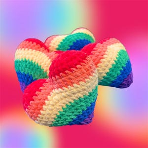 Pride heart plushie, rainbow heart pillow, crocheted plush cushion