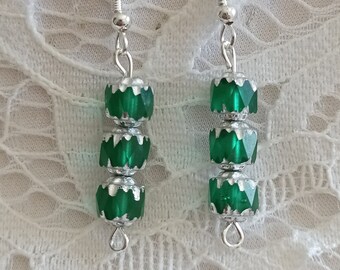 Silver green earrings