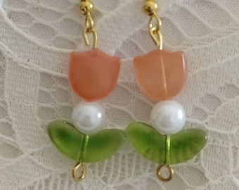 Orange tulip earrings