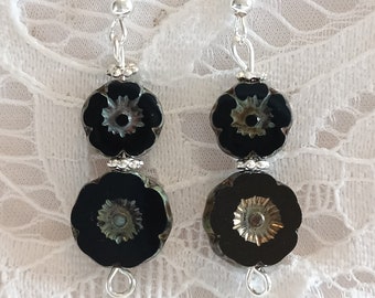 Black flower earrings