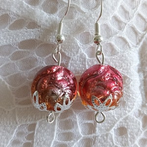 Boucles d'oreilles fleurs rose orange