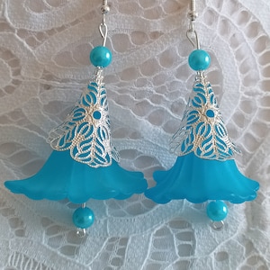 Large blue flower earrings