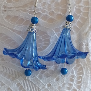 Large blue flower earrings