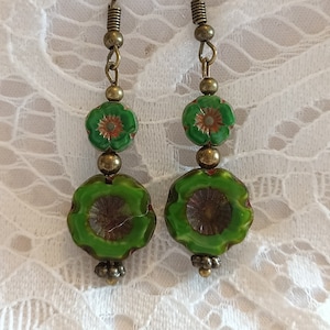 Green flower earrings