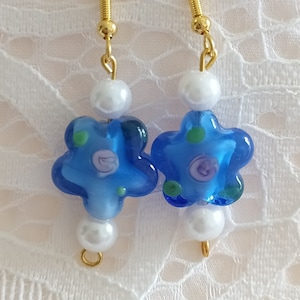 Blue and white flower earrings