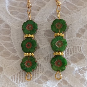 Green flower earrings