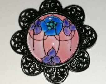 Pink art deco flower pendant