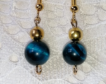 Boucles d'oreilles Oeil de Tigre bleu